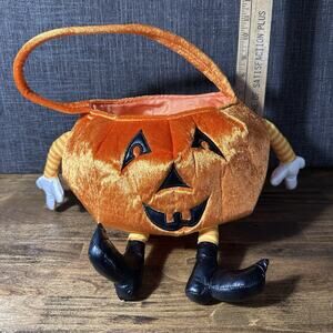 Pumpkin Plush Candy Bag Wall Sitter 6 1/2” Tall Halloween